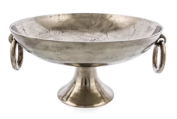Aluminium Round Bowl on Foot with Ring Handles - Raw Silver